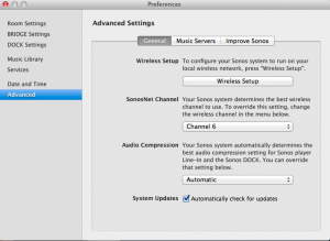 Sonos Preferences - Advanced